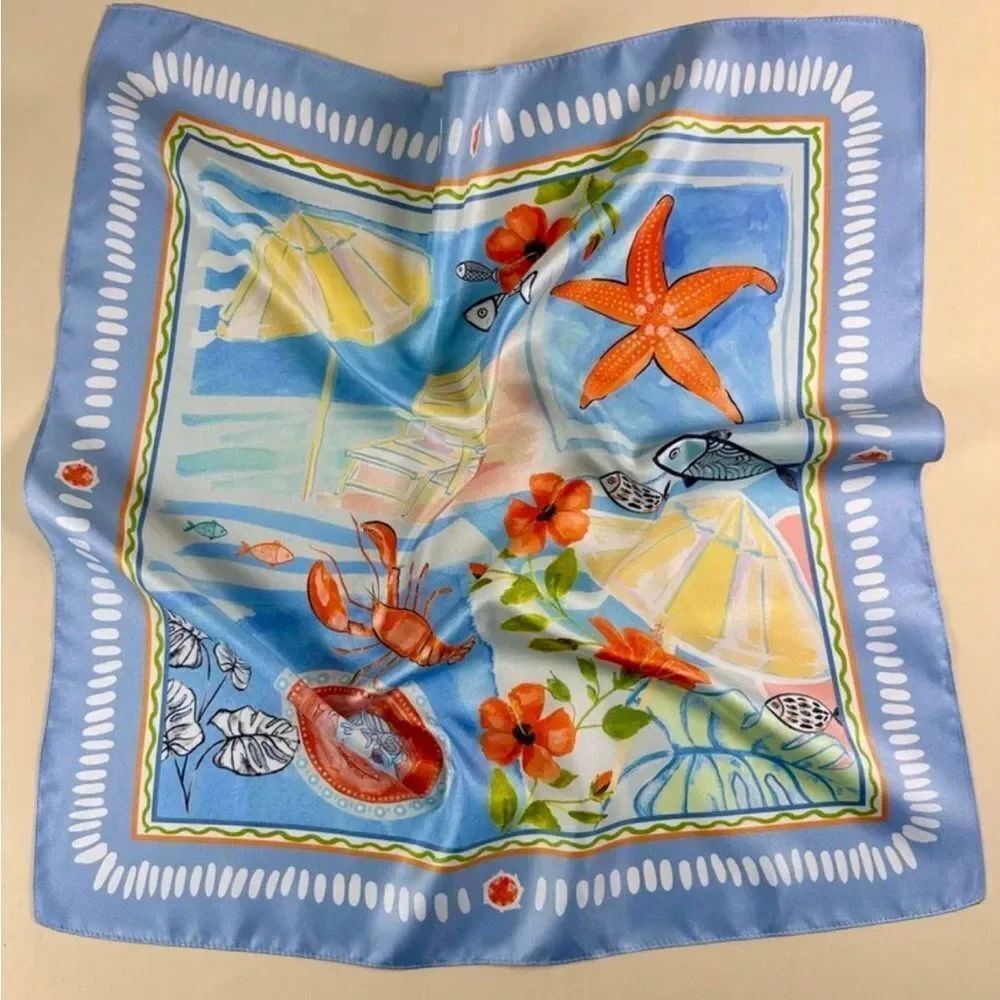 Seaside Print Scarf in Light Blue A1565